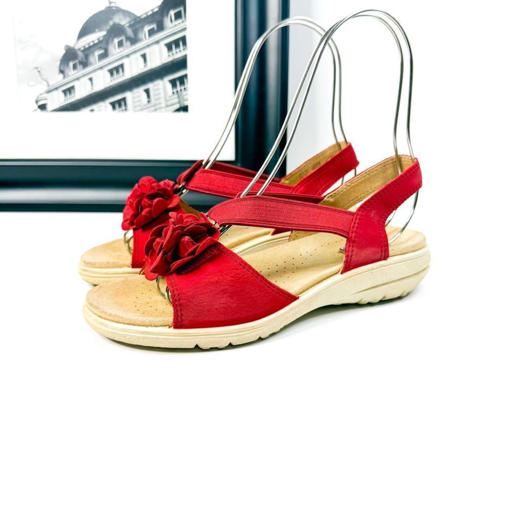 Hotter Women's Red Floral Slingback Lightweight Comfort Sandals Size 7